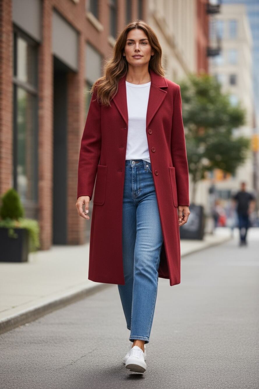 J Crew Longline Wool Coat Brick Red S
